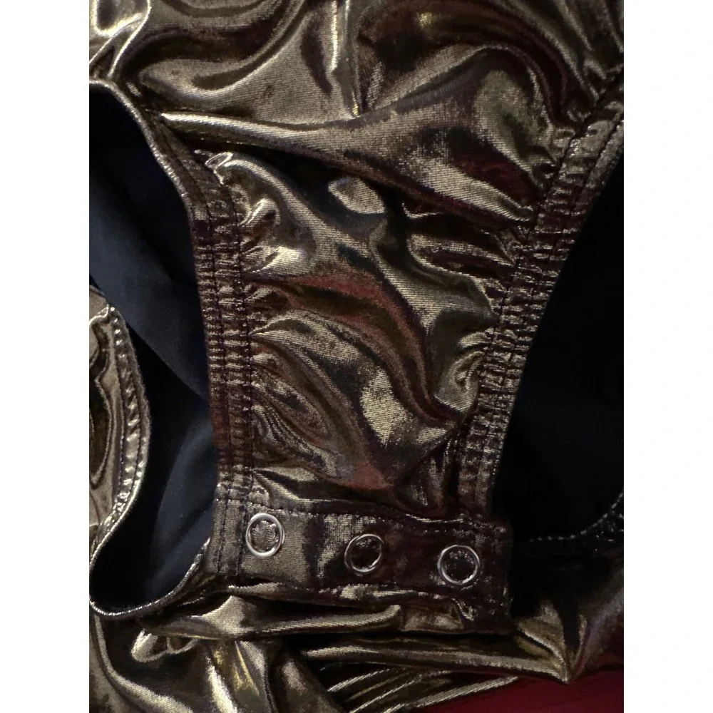 Body Wrappers Metallic Gold Long Sleeve Mock Neck Leotard adult XS NWT‎